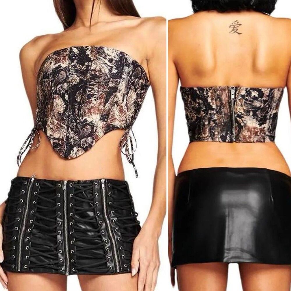 I.AM.GIA Cyndi Corset Top Snake Boah Print Black Brown XS Sexy Grunge Rave EUC
